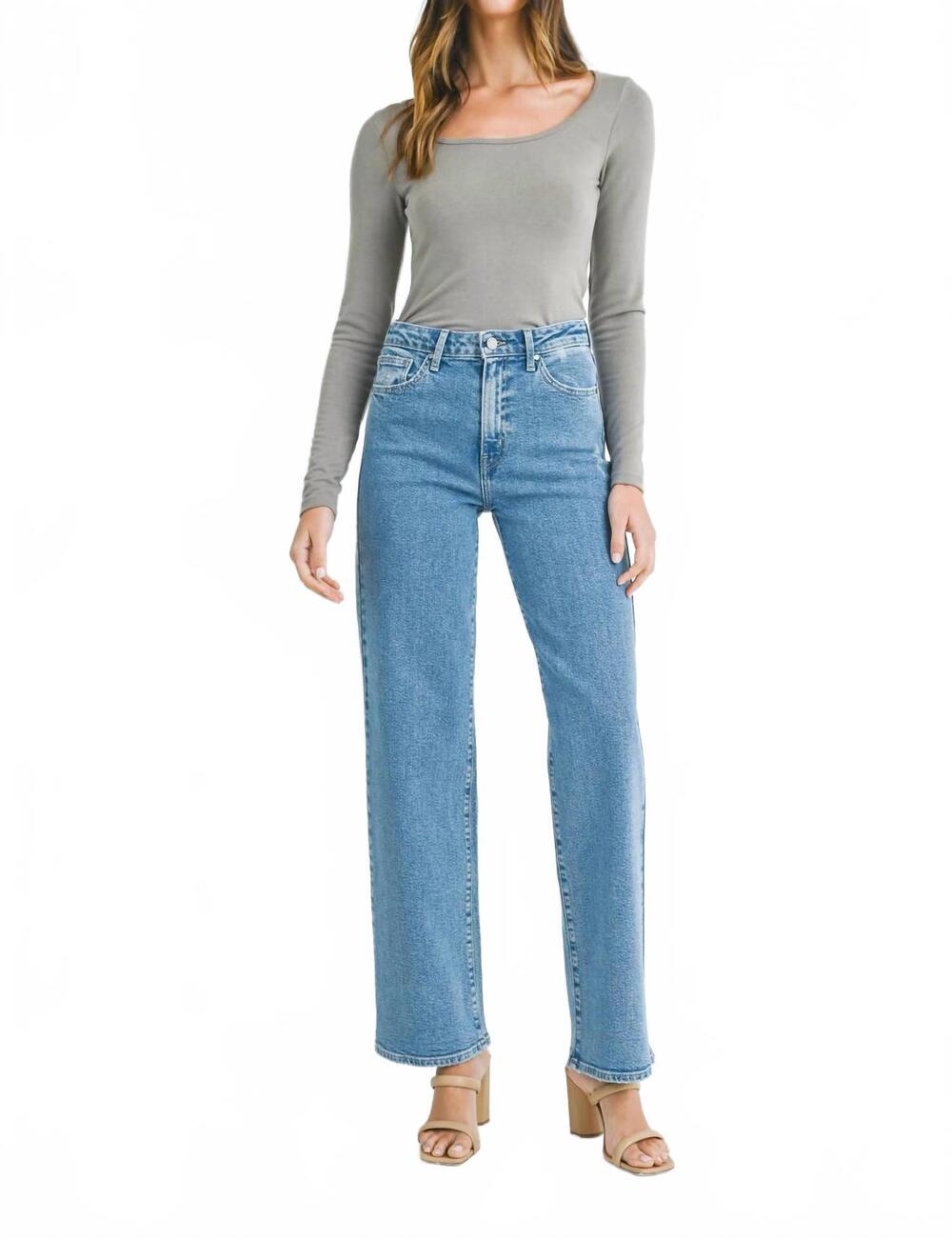 NEW JUST BLACK DENIM longer length wide leg jeans in light denim